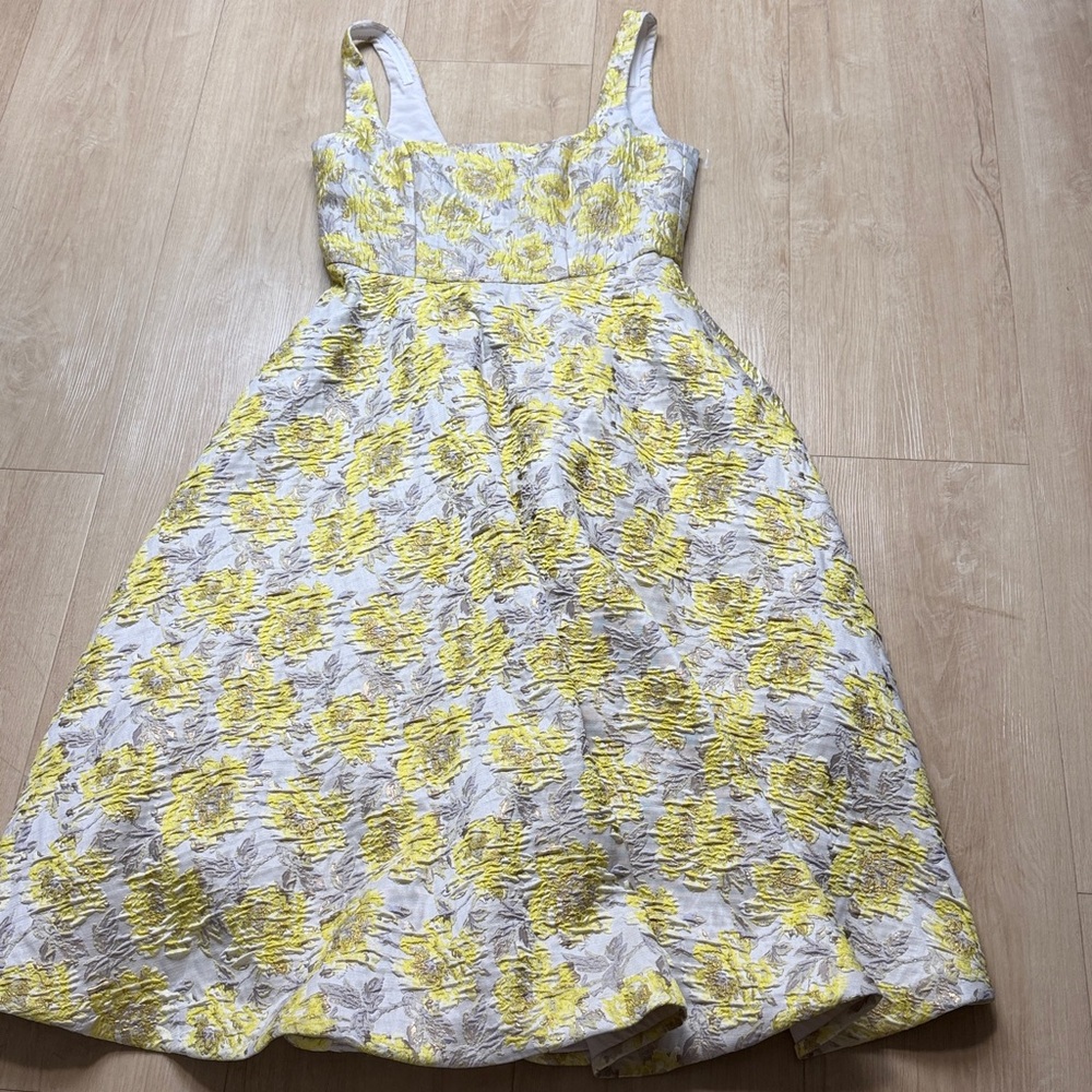 Dessy Collection Yellow Floral Midi Dress - Picture 4 of 9